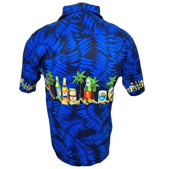 Maui Hawaii Vintage Blue Black Tropical Casual Button Up Shirt Drinks Prints S - Picture 3 of 11